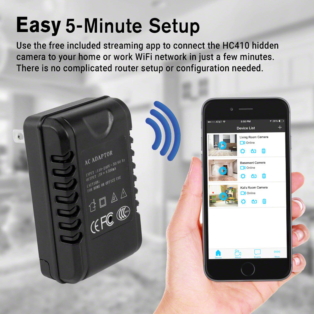 WiFi AC Adapter Hidden Camera Covert Wall Charger | Live Streaming