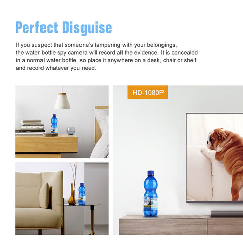 Water Bottle Spy Hidden Camera 1080P HD Motion Activated / 2-3 Hours