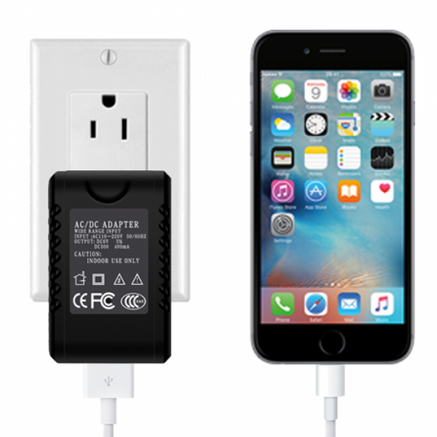 WiFi AC Adapter Hidden Camera Covert Wall Charger | Live Streaming