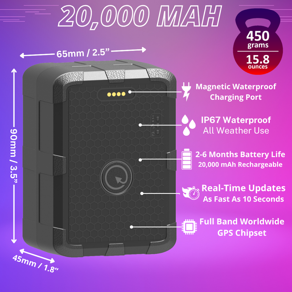 20,000 mAh x 5 + 1 Year Plan (No Monthly Fee) - Magnetic Waterproof GPS Tracker | 2 to 6 Months Battery Life