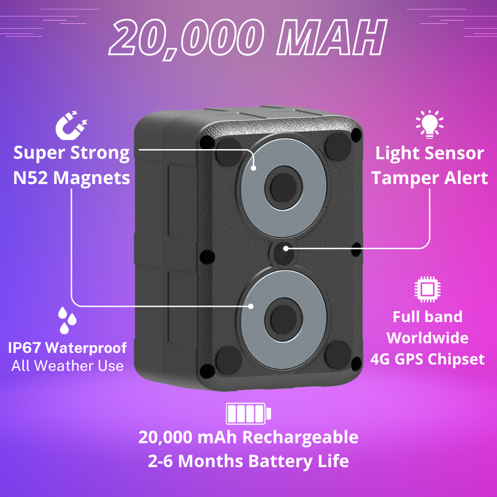 20,000 mAh x 5 + 1 Year Plan (No Monthly Fee) - Magnetic Waterproof GPS Tracker | 2 to 6 Months Battery Life