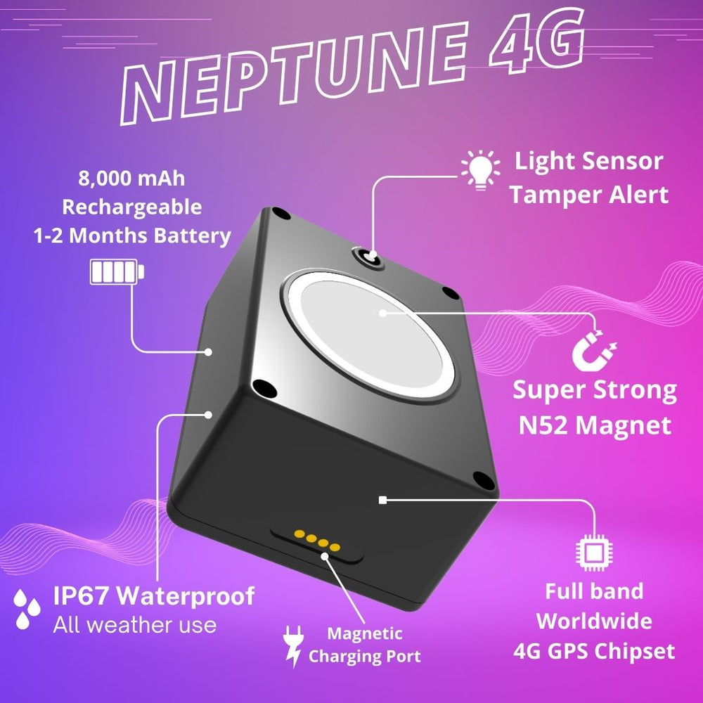 Neptune + 1 Year Plan (No Monthly Fee) - Magnetic Waterproof GPS Tracker |3 to 4 Weeks Battery Life