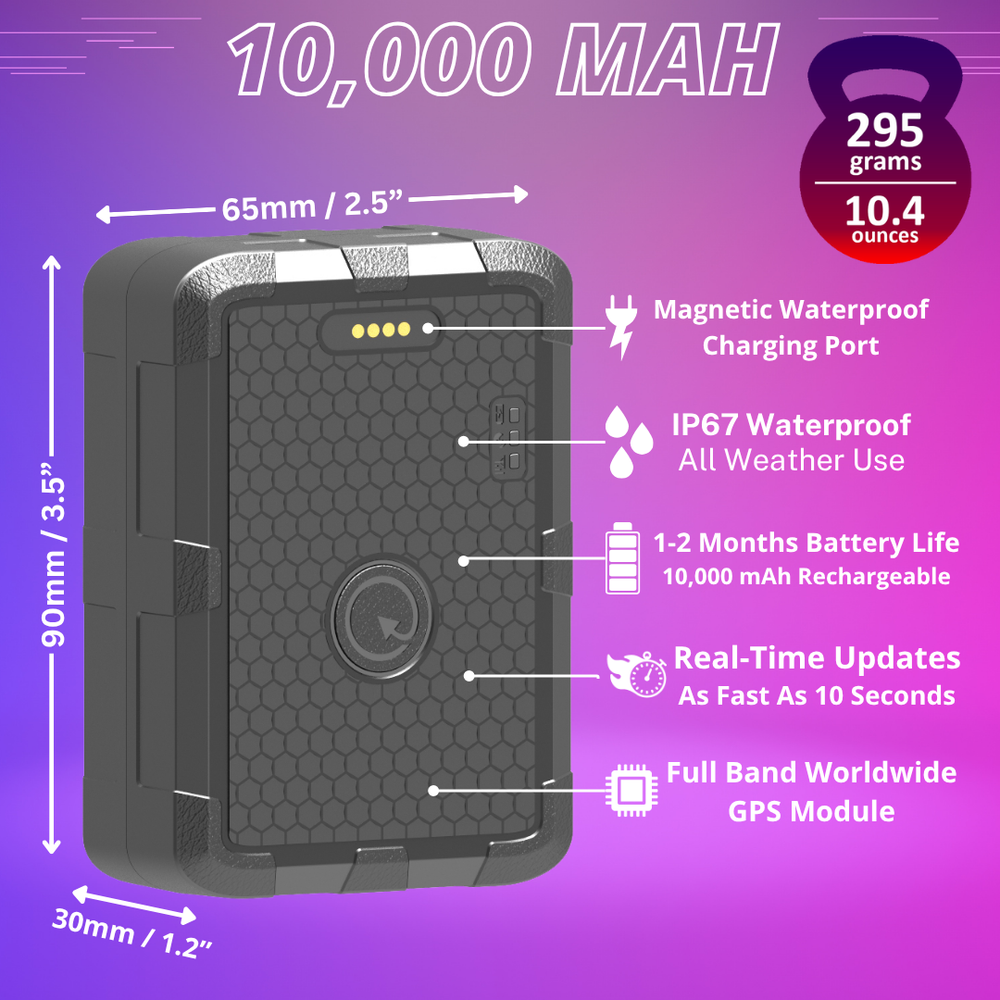 10,000 mAh x 5 + 1 Year Worldwide Plan Included (No Monthly Fee) - Magnetic GPS Tracker | Up to 2 Months Battery Life