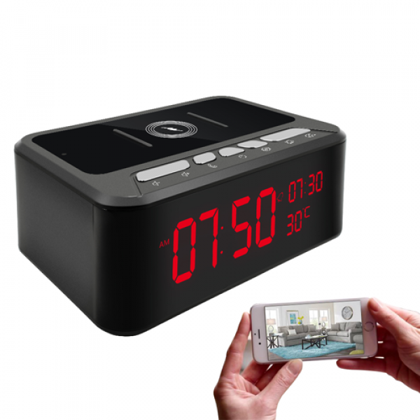 Wi-Fi Clock Camera with Night Vision and Wireless Charging Station