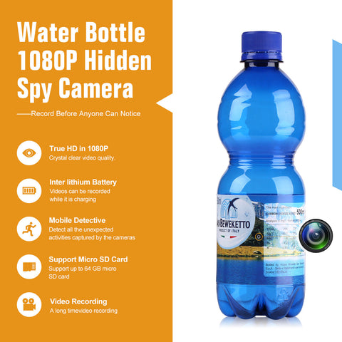 Water Bottle Spy Hidden Camera 1080P HD Motion Activated / 2-3 Hours