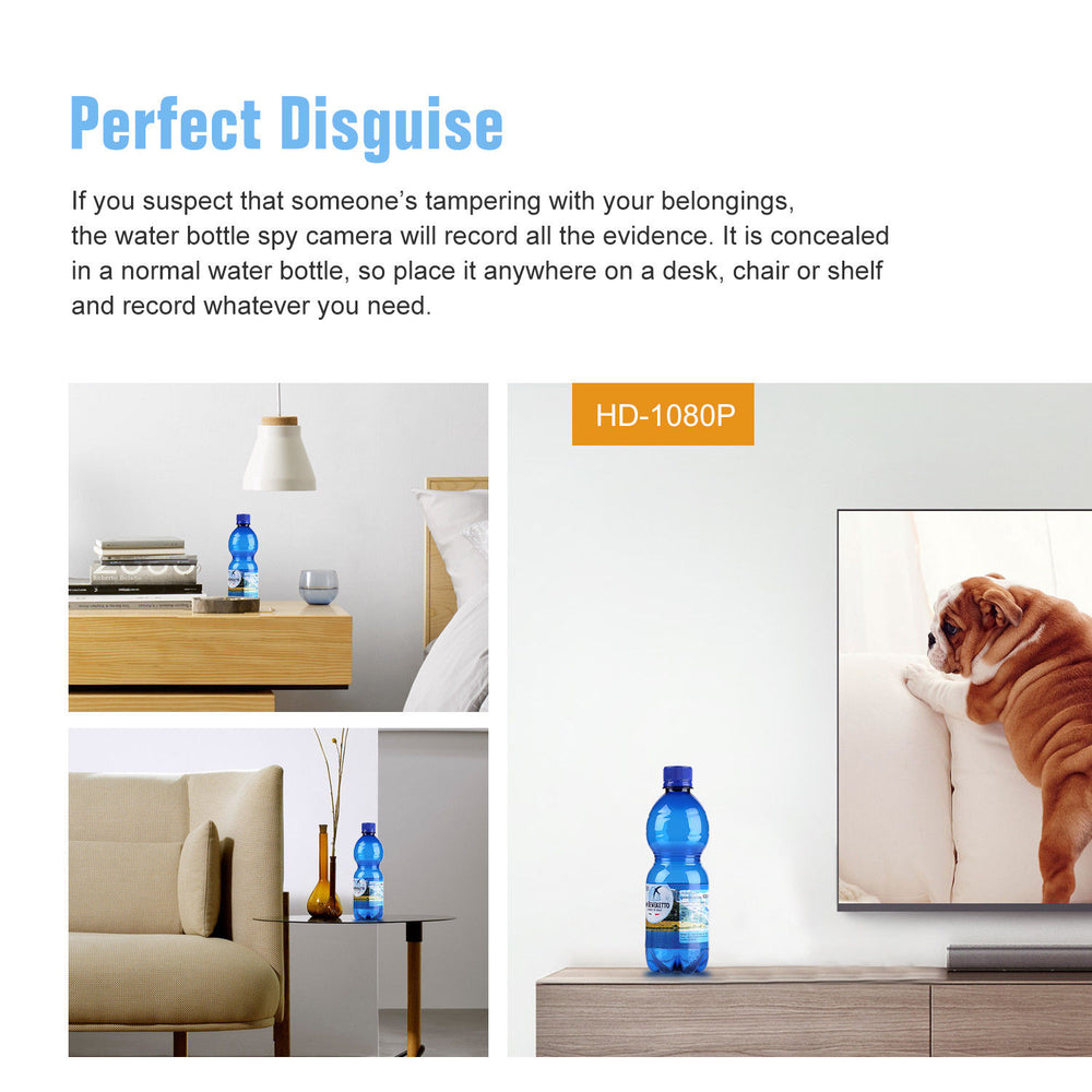 Water Bottle Spy Hidden Camera 1080P HD Motion Activated / 2-3 Hours