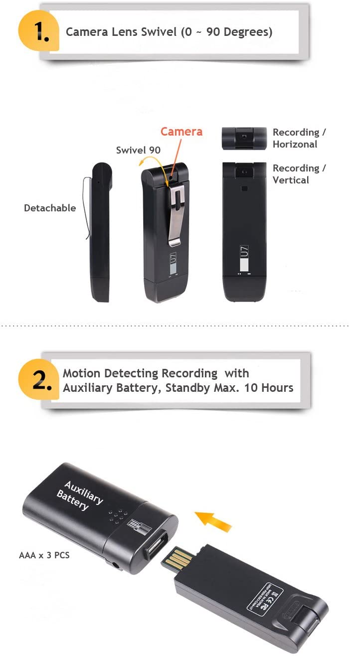 Spy USB Hidden Camera Pinhole Cam Motion Activated 720P HD / 2 -10 Hours Recording Time