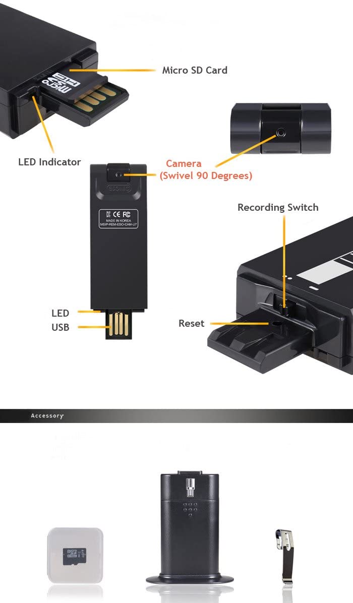 Spy USB Hidden Camera Pinhole Cam Motion Activated 720P HD / 2 -10 Hours Recording Time